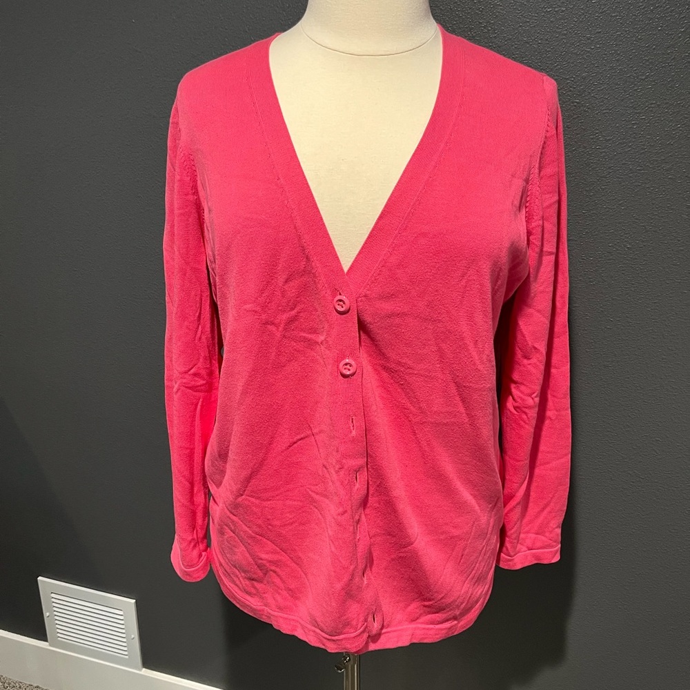 Bright pink Talbots cardigan, 1X